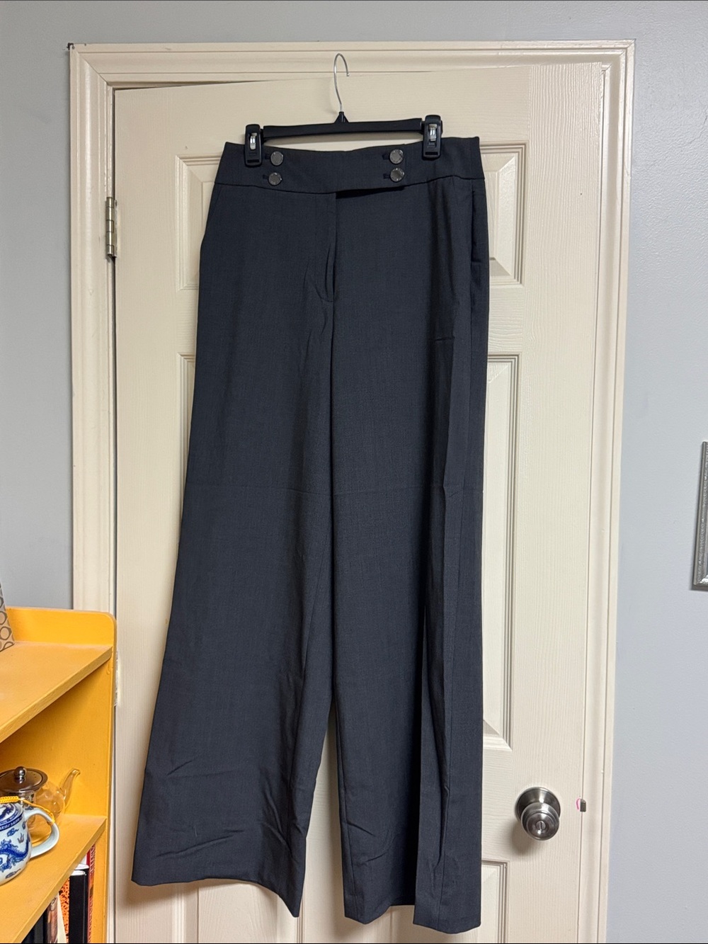 Calvin Klein Wide-Leg Charcoal Grey Dress Pants with Button Waist